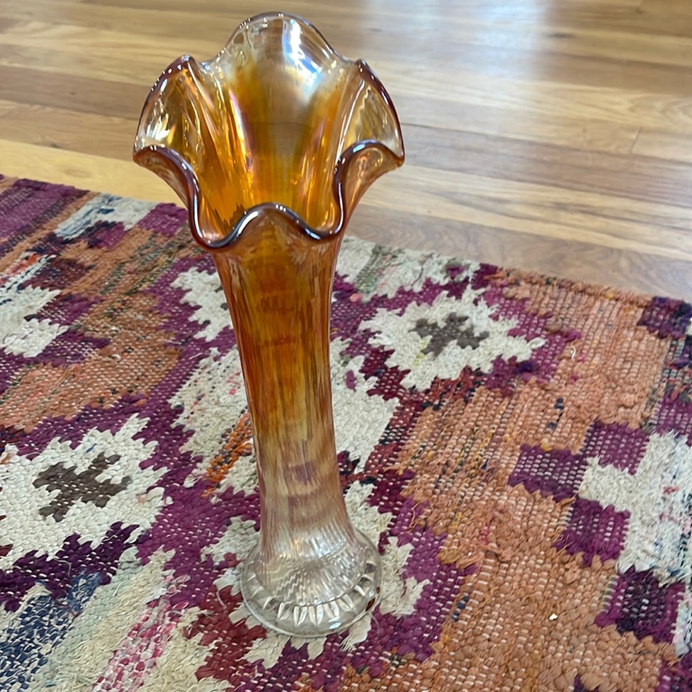 Vintage Fenton Marigold Carnival Glass Swung Vase